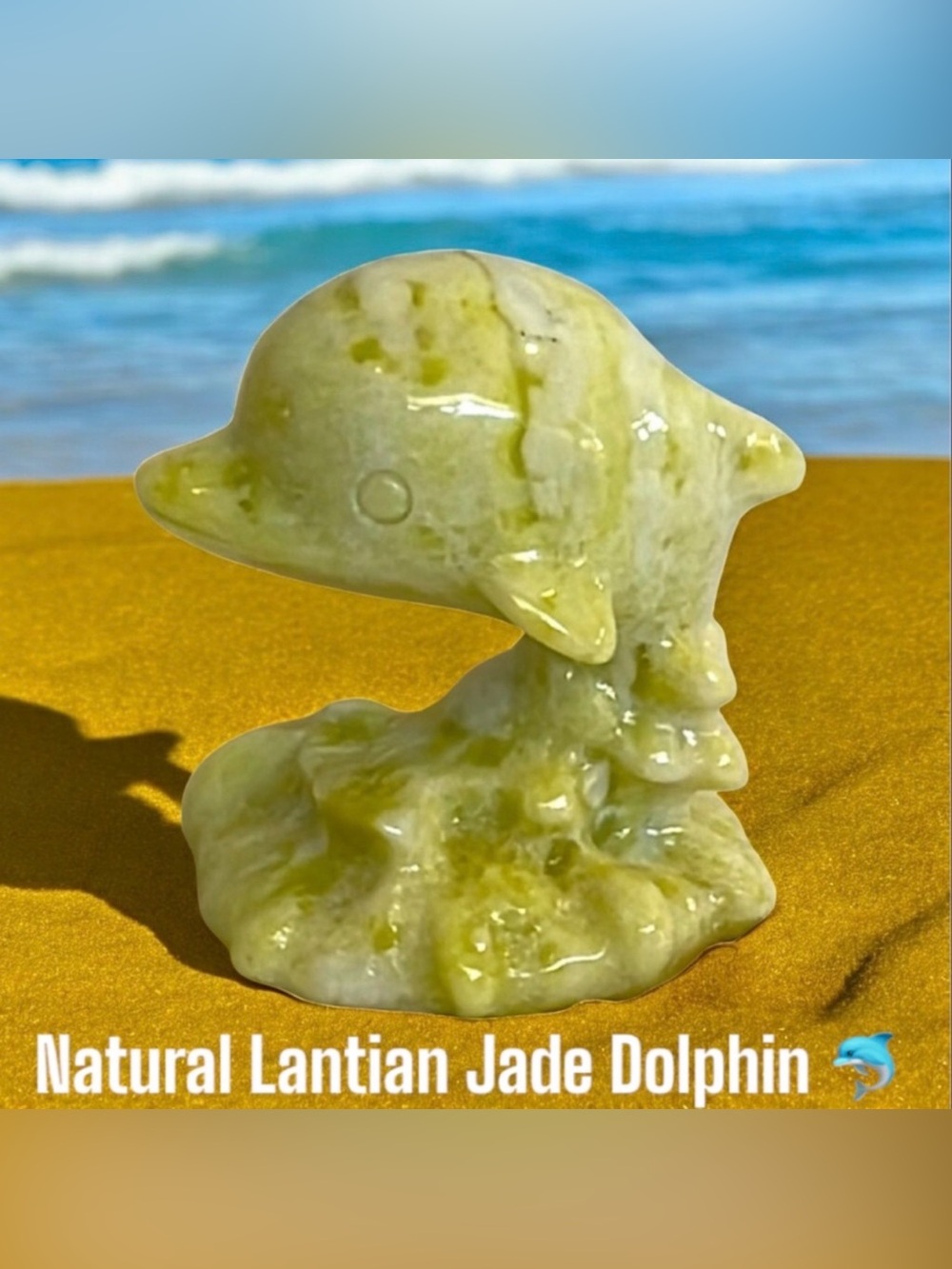Natural Lantian Jade ( Serpentine ) Crystal Gemstone Dolphin 🐬 Carving NWOT